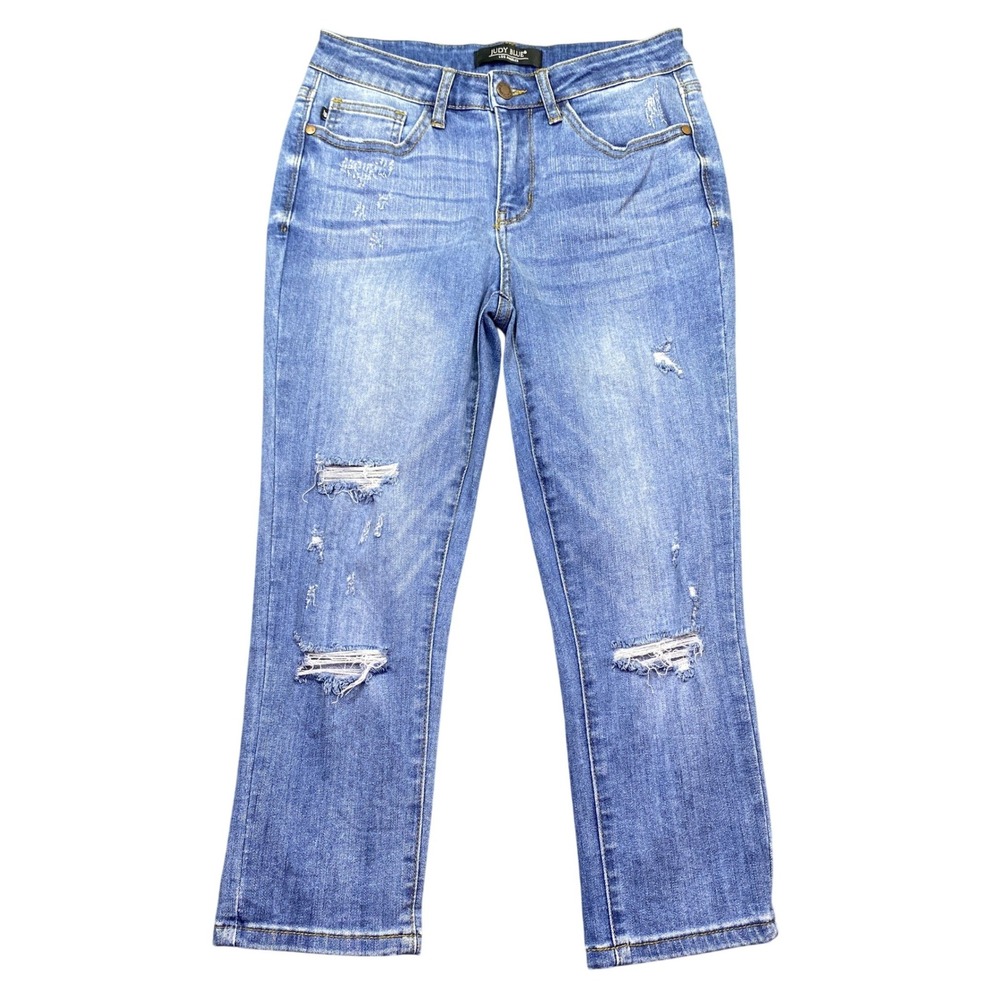 Judy Blue Capri Fit Distressed Denim Jeans Blue Size 27 JB82183 MD Tropical